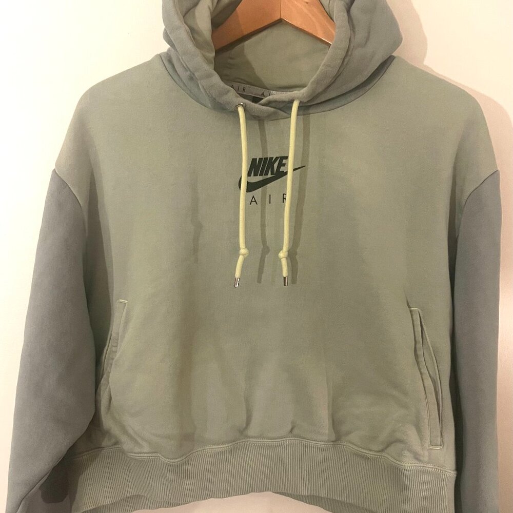 Nike Air, Two Toned Green, Cropped, Hooded Sweatshirt, Women's Large
